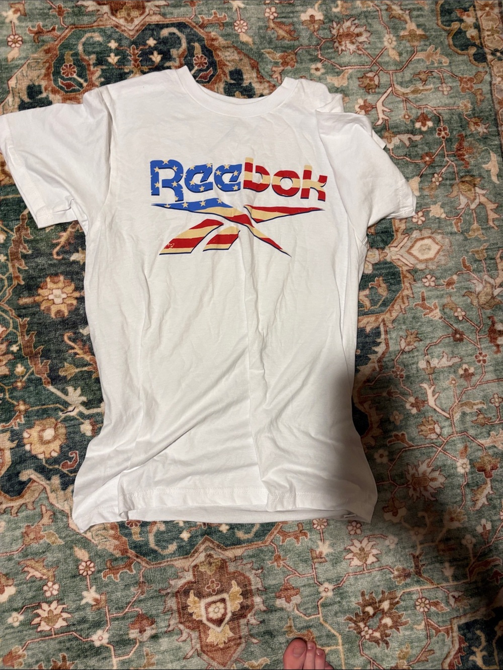 Reebok White Kids Tee with Red, Blue & Gold Logo
